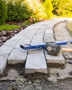 Patio and pathway layout planned for practical access and outdoor use